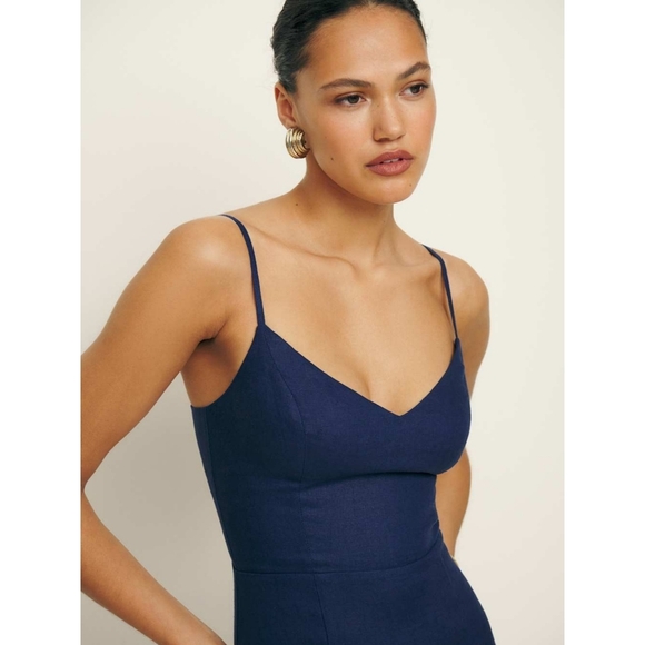 Reformation Holt Linen Dress Danube Navy Blue Mini Size 6 - Picture 5 of 11